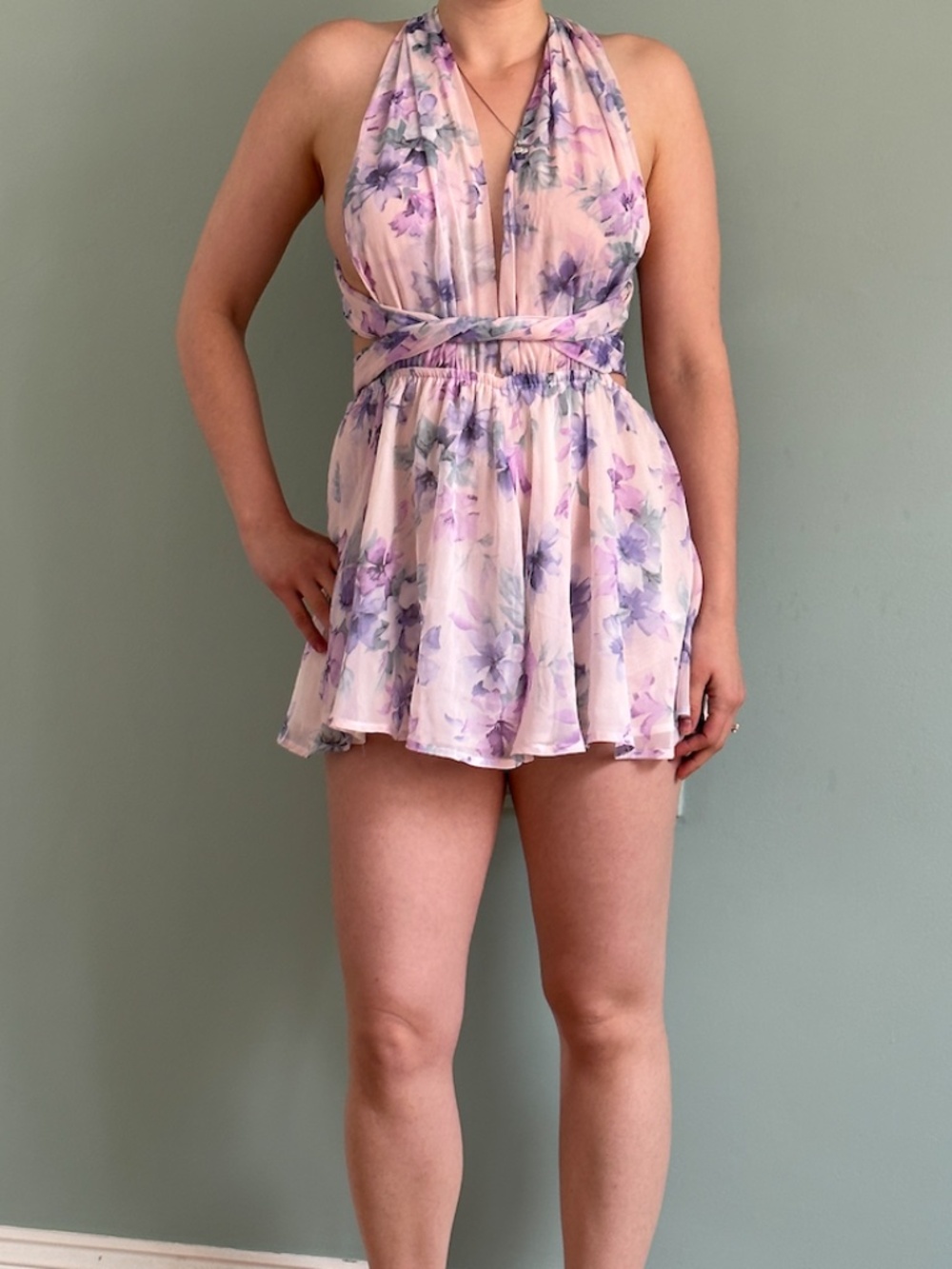 L'atiste Multiway Strap Floral Flowy Purple Romper (Size Small)